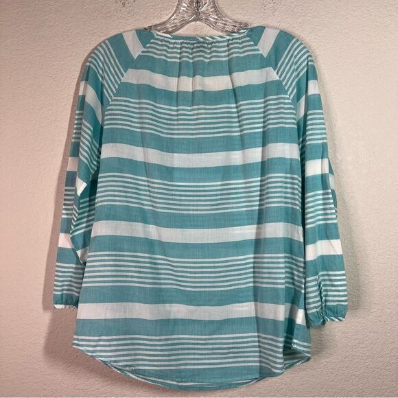Talbots Blue Striped 3/4 Sleeves Aztec Beaded Blouse Womens Size Small - Picture 6 of 8